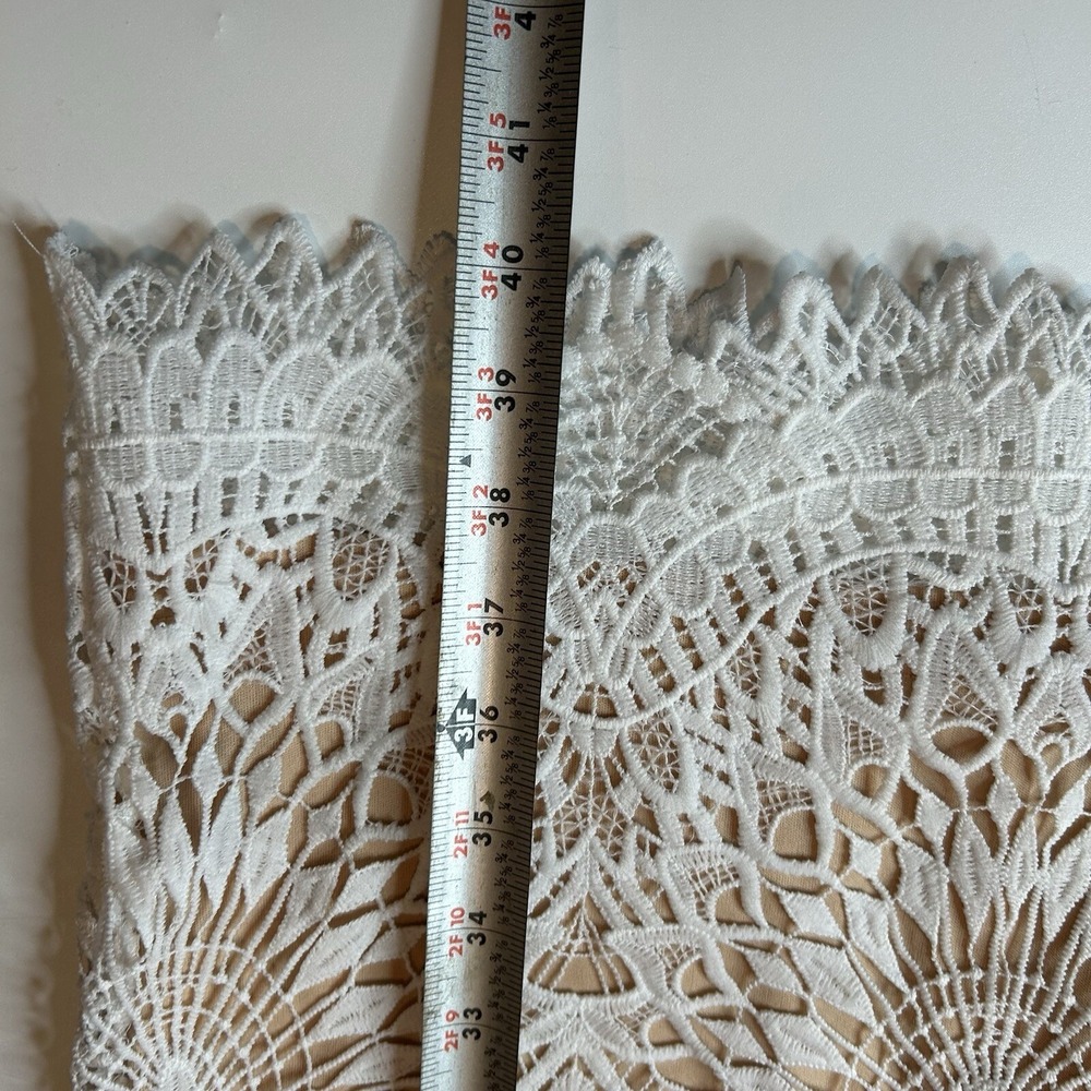 Lulus One Love Dress Large White Lace Nude Crochet Fitted Midi Bodycon Wedding - Picture 7 of 8